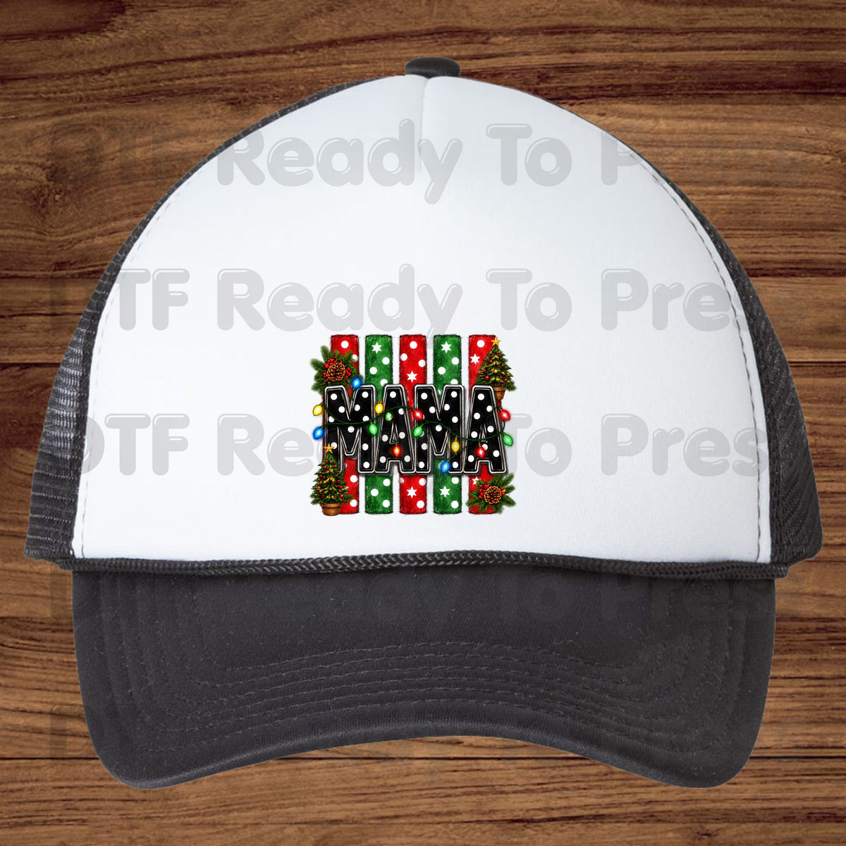 Christmas Mama DTF Transfers, Christmas Tree Lights Black Polka Dot Holiday Ready to Press