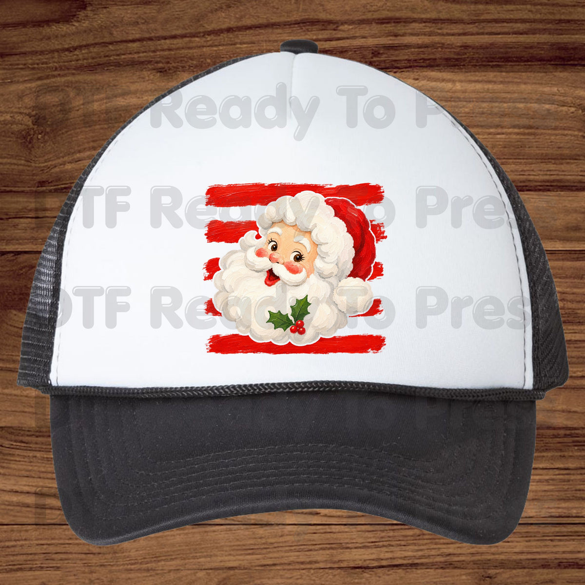 Vintage Santa Claus DTF Transfers, Red Striped Background Festive Christmas Holiday Ready to Press