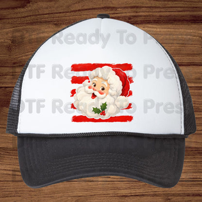 Vintage Santa Claus DTF Transfers, Red Striped Background Festive Christmas Holiday Ready to Press