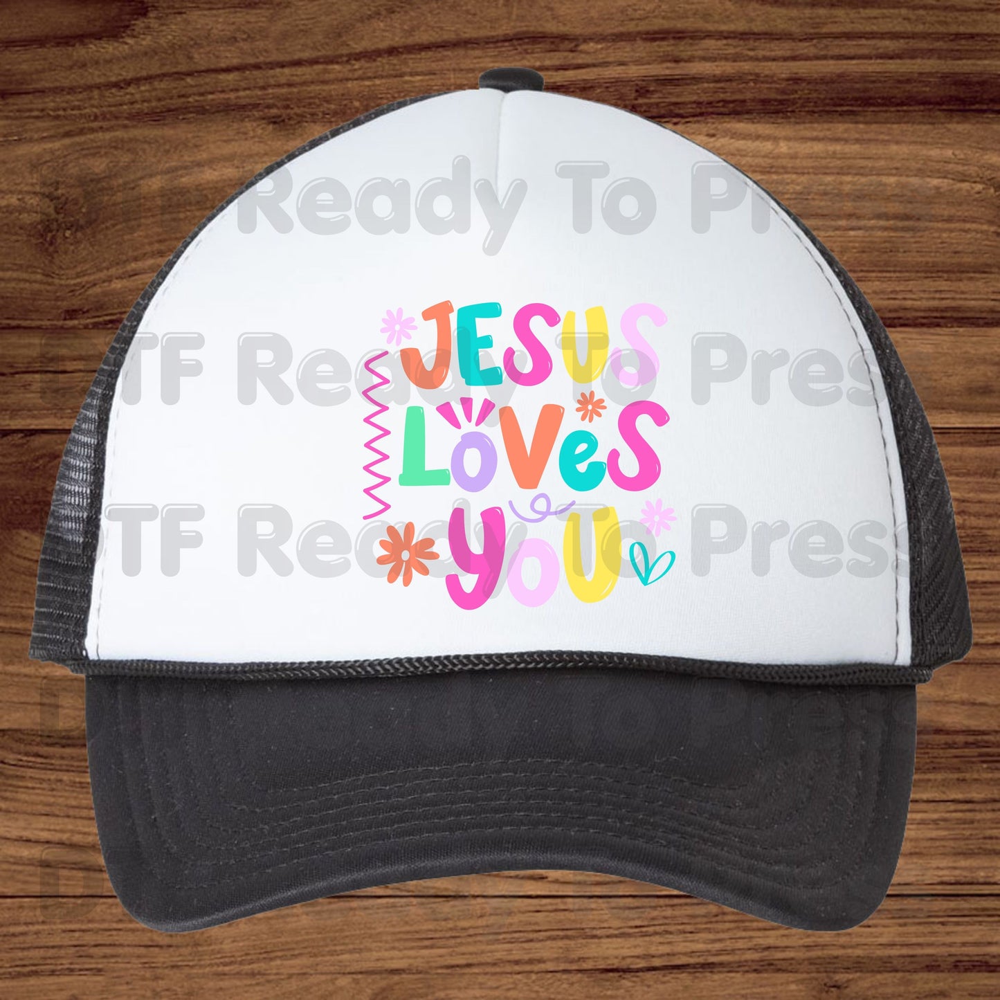 Jesus Loves You DTF Transfer Ready to Press Colorful Christian Heat Transfer For Shirts Retro Bright Faith Pastel Flower Graphic Print