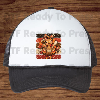 Thanksgiving DTF Transfer, Cute Turkey Bow, Polka Dot Stripes