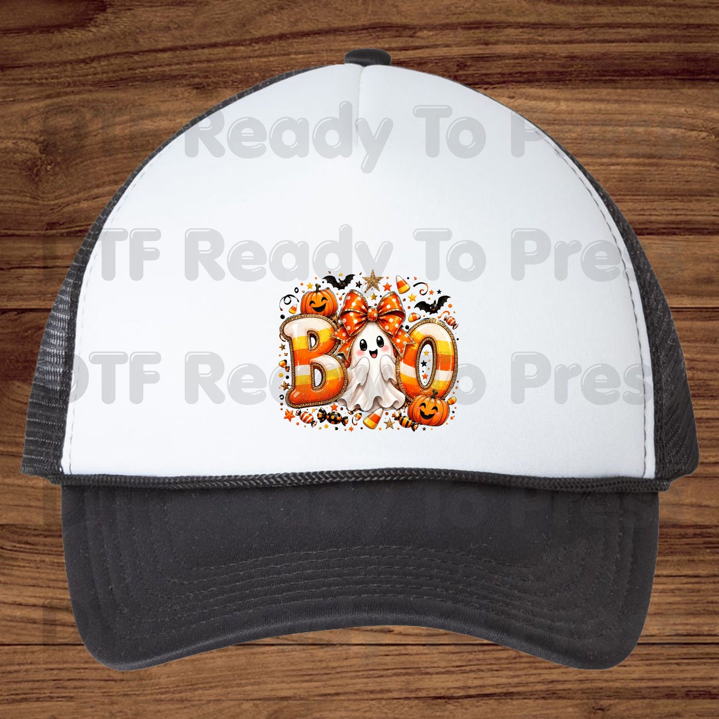 Halloween DTF Transfers, Boo Ghost Orange Bow Candy Corn Pumpkin Spooky Season Ready to Press