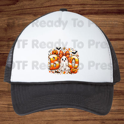 Halloween DTF Transfers, Boo Ghost Orange Bow Candy Corn Pumpkin Spooky Season Ready to Press