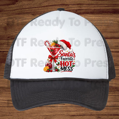 Santa's Favorite Hot Mess DTF Transfers, Funny Cocktail Drink Christmas Holiday Ready to Press