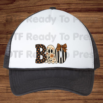 Floral Ghost Halloween DTF Transfers, Boo Orange Polka Dot Coquette Bow Spooky Ready to Press