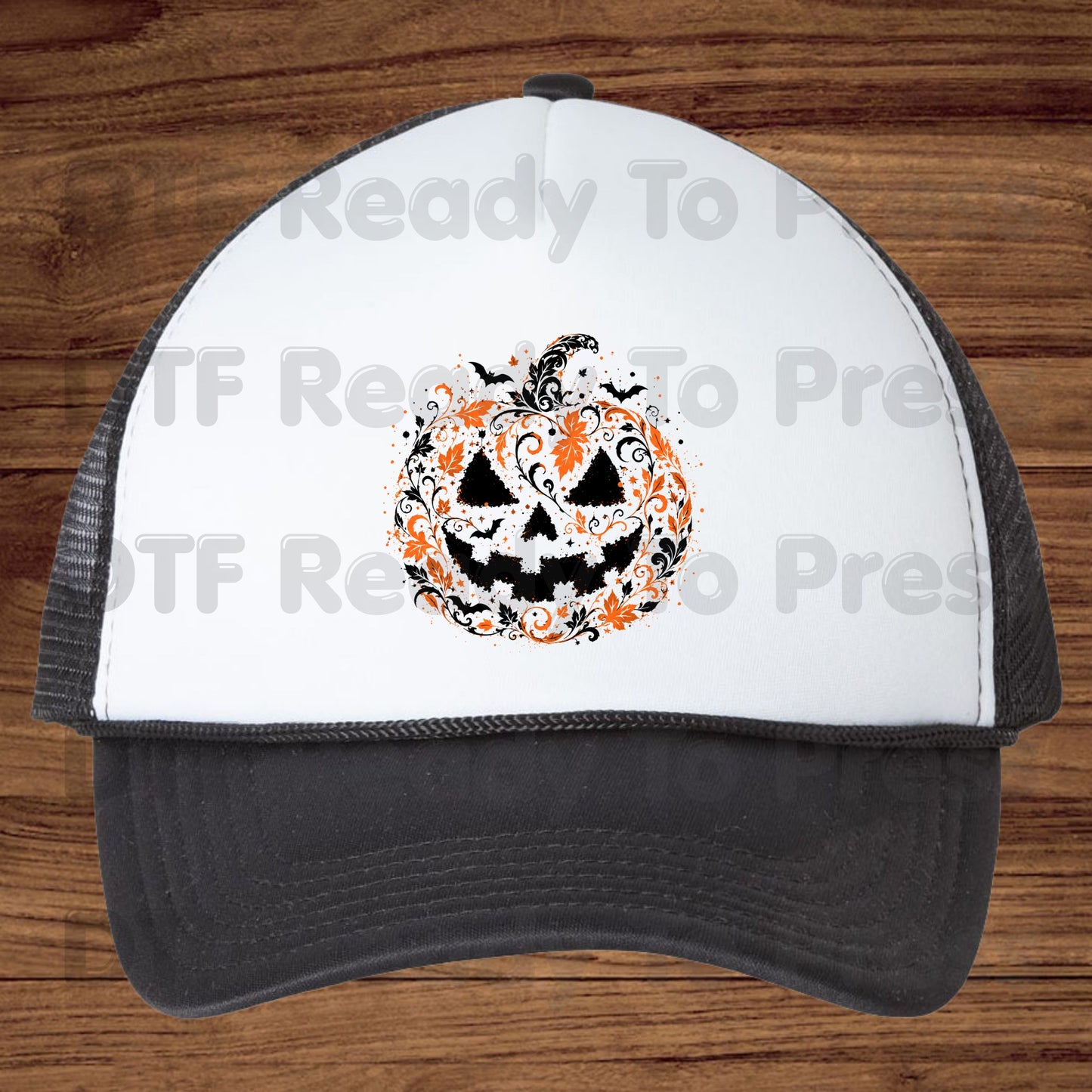 Halloween Pumpkin Face DTF Transfers, Intricate Floral Swirl Gothic Spooky Ready to Press