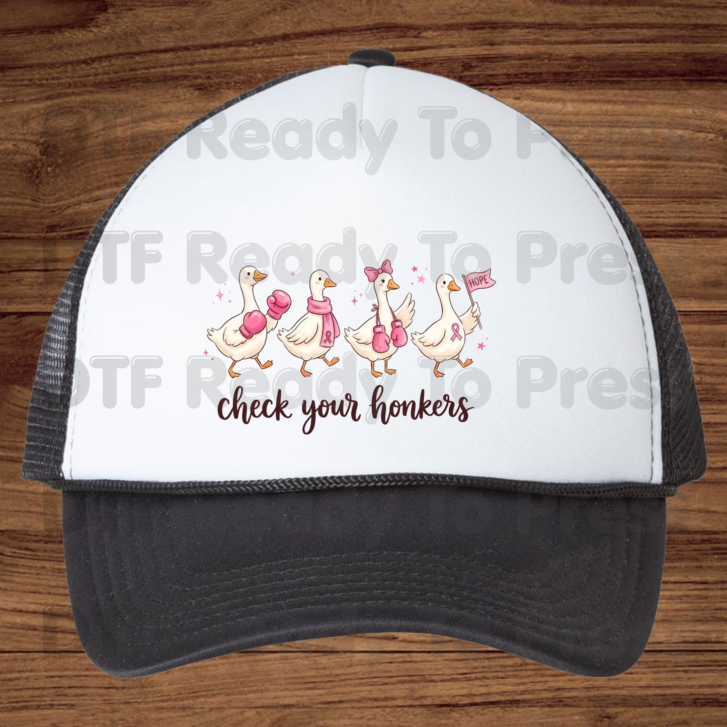 Check Your Honkers Ducks DTF Transfers, Pink Ribbon Boxing Gloves Geese Breast Cancer Awareness Ready to Press