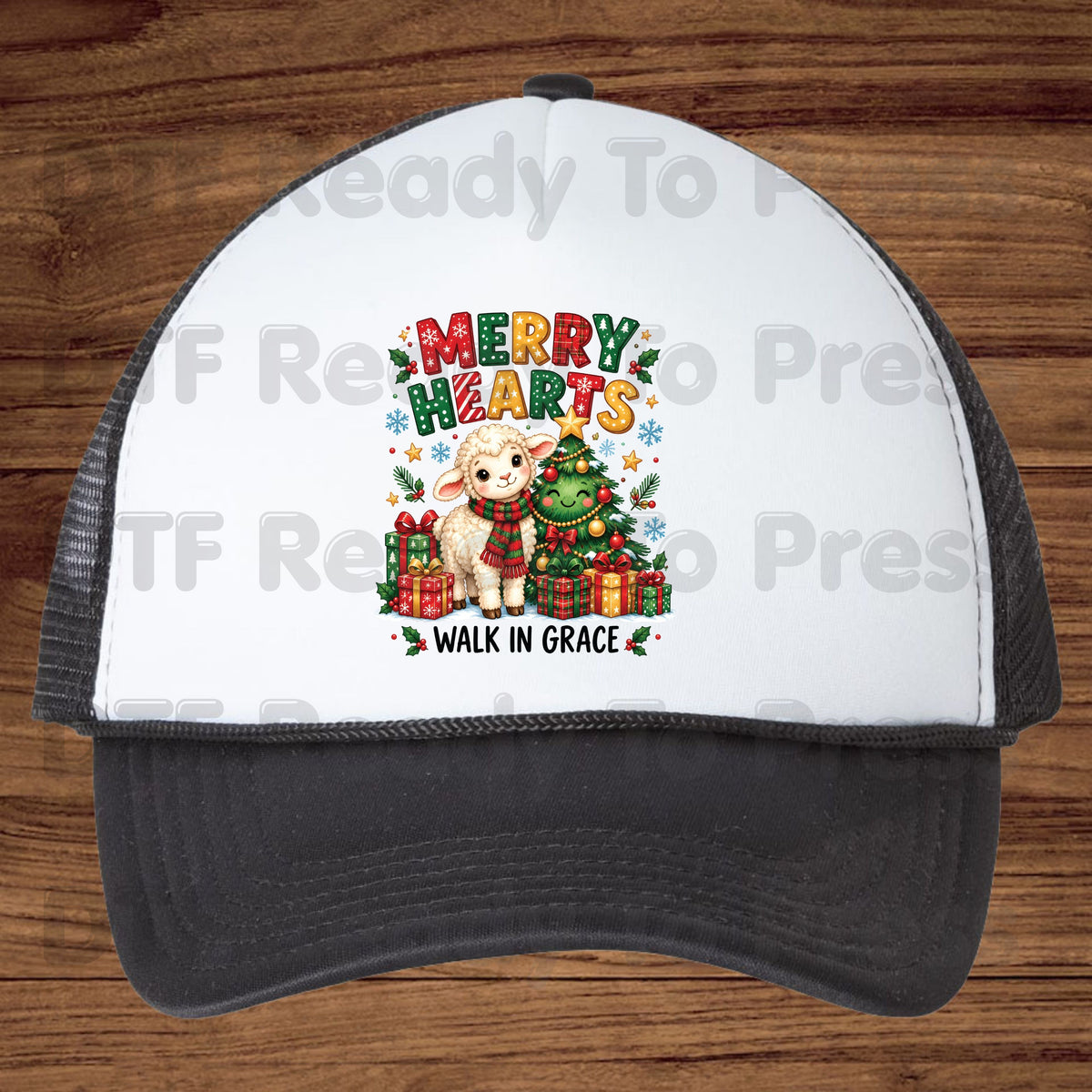 Christmas DTF Transfer, Walk in Grace Lamb, Merry Hearts Christmas Tree