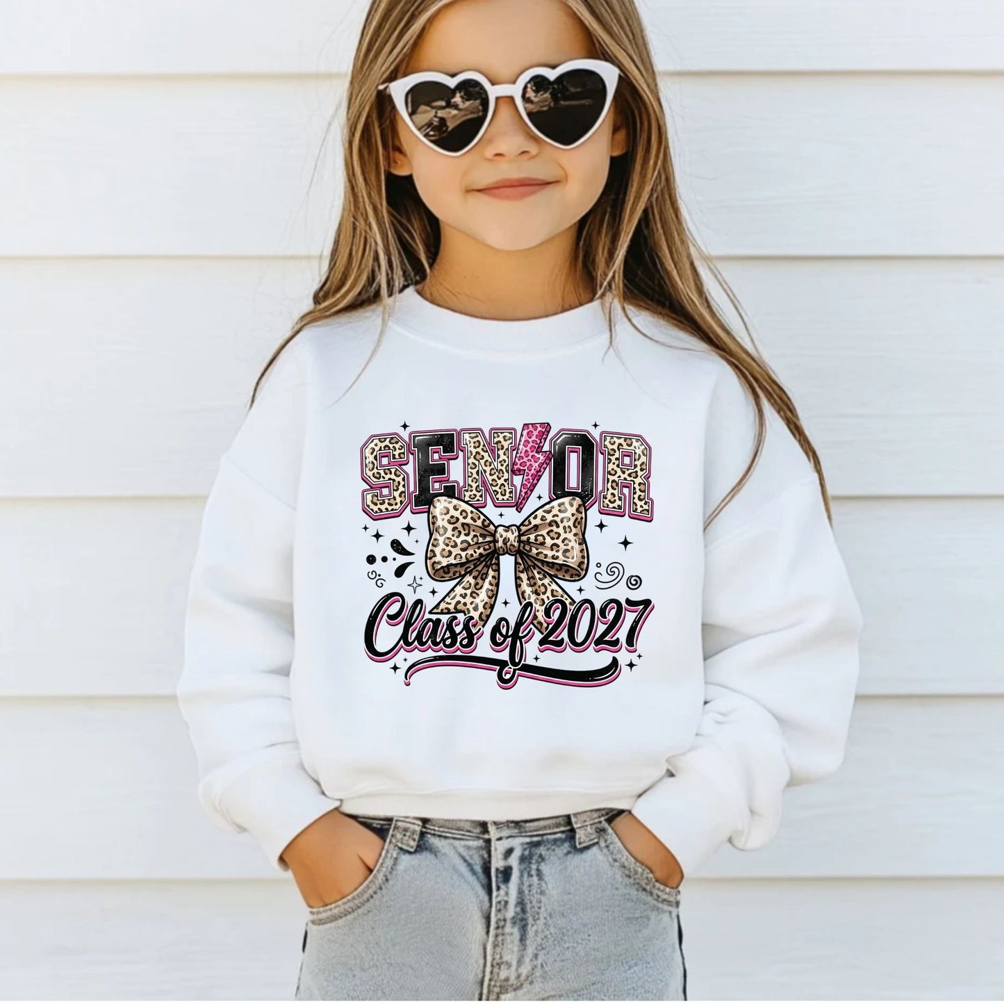 Senior 2027 DTF Gang Sheet Senior Sunrise Premade DTF Transfer Ready to Press Leopard Bow Graduation Heat Transfer For Shirts Trendy