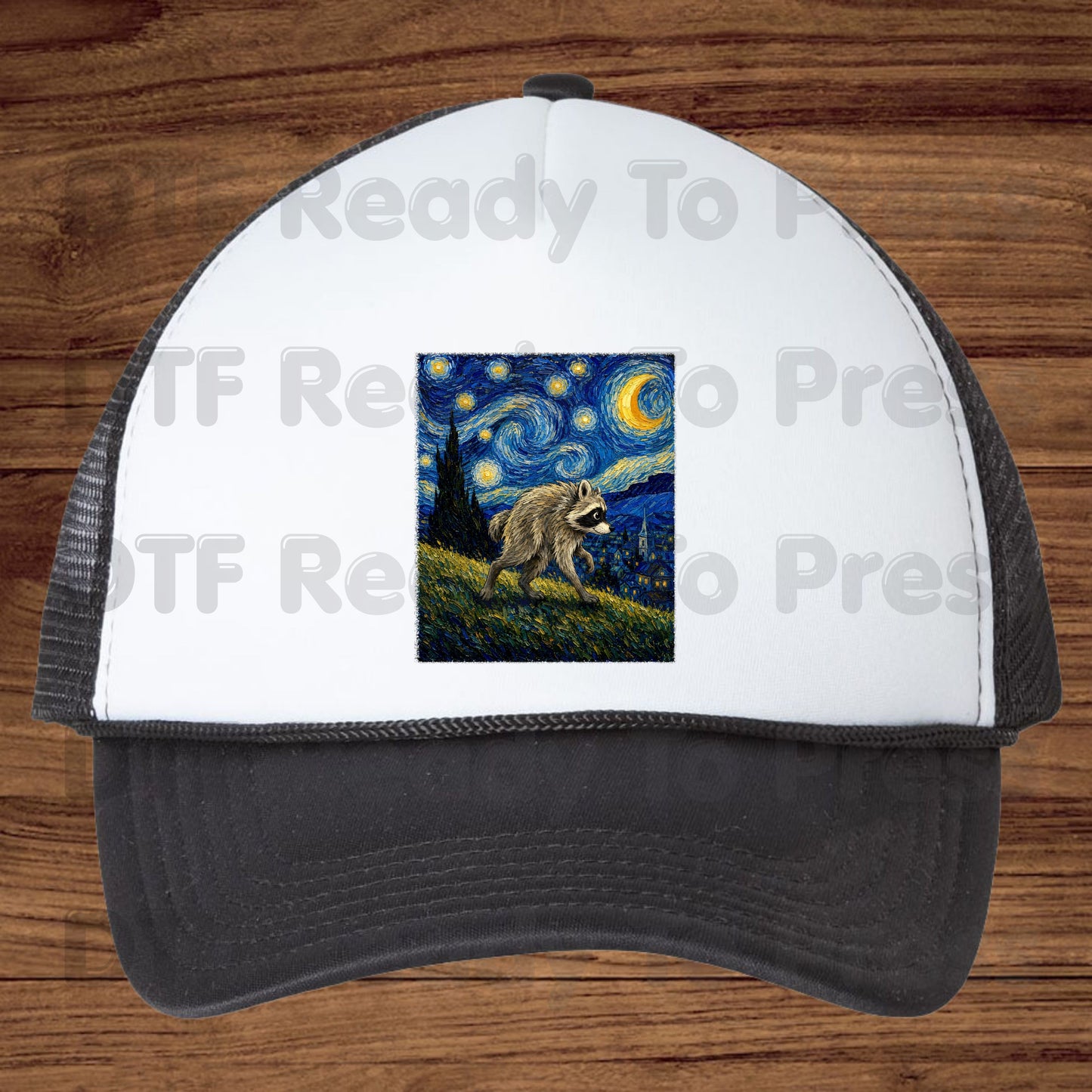 Starry Night Raccoon DTF Transfers, Oil Painting Van Gogh Style Funny Wildlife Art Ready to Press