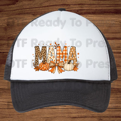 Fall Mama Pumpkin DTF Transfers, Leopard Plaid Varsity Letters Autumn Leaves Bow Thanksgiving Mom