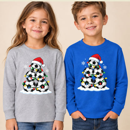 Christmas Soccer T-Shirt, Soccer Ball Santa Hat and Lights Tee, Festive Holiday Sweatshirt