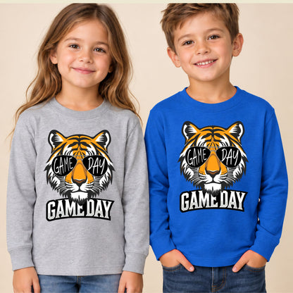 Game Day Tiger Mascot T-Shirt, Football Sports Sunglasses Team Spirit Tee for Toddler and Kids