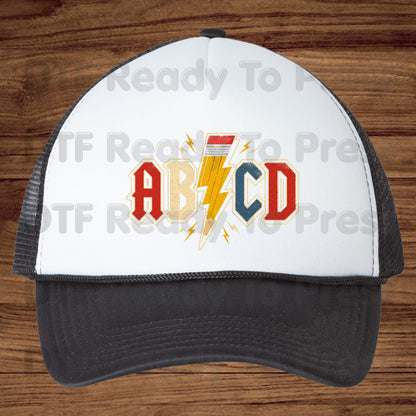 AB CD Lightning Bolt Pencil DTF Transfers, Rock N Roll Teacher Back to School Ready to Press