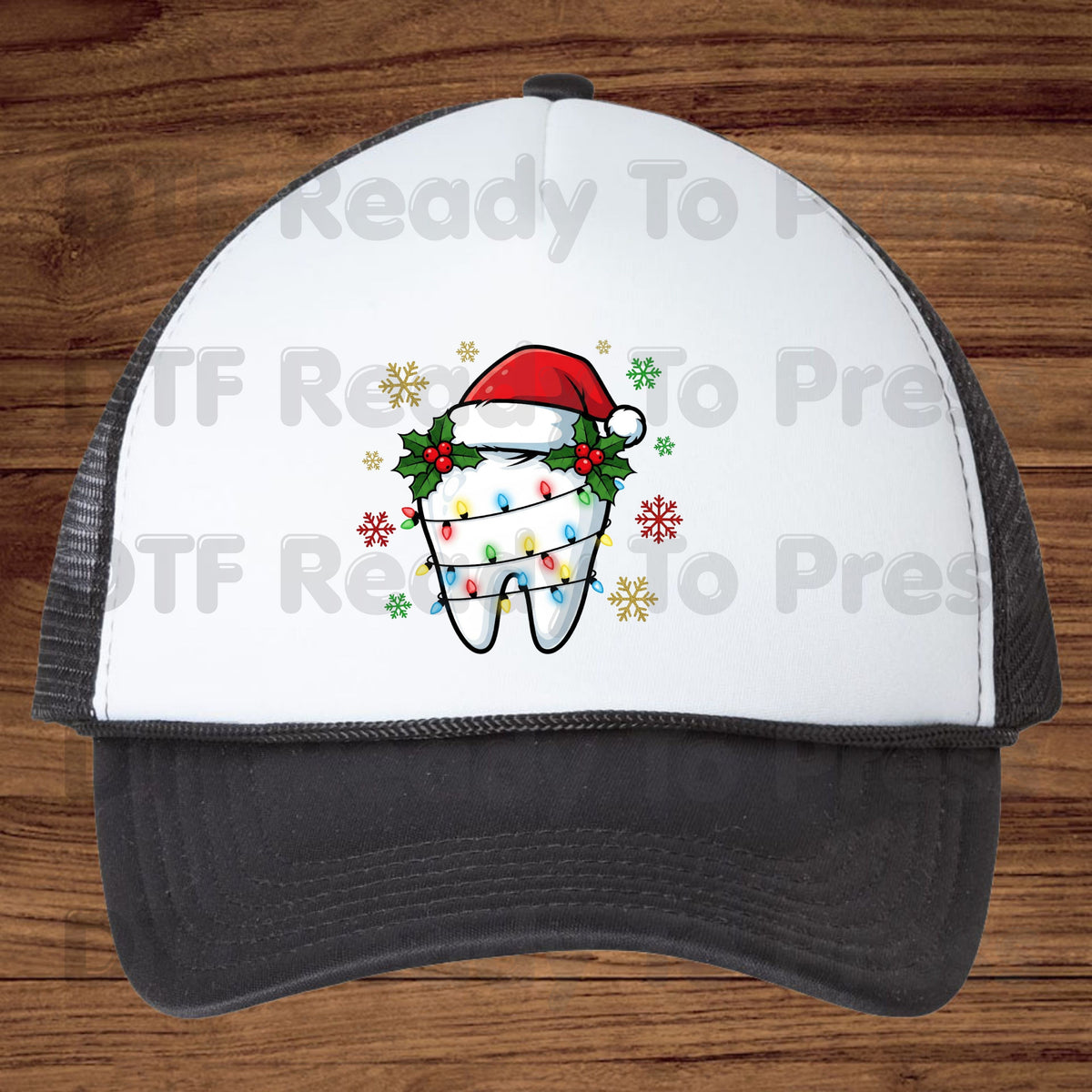 Christmas Tooth Santa Hat DTF Transfers, Dental Holiday Lights Snowflake Festive Ready to Press