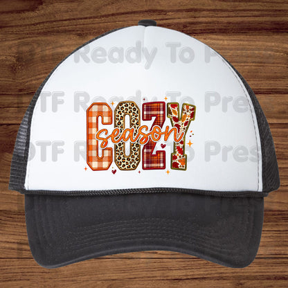 Cozy Season Fall DTF Transfer Ready to Press Plaid Leopard Autumn Letters Heat Transfer for Shirts Colorful Pumpkin Season Graphic Press