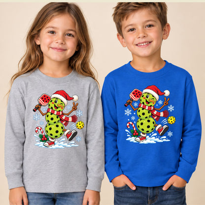 Pickleball Snowman Christmas T-Shirt, Santa Hat and Paddle Graphic Tee, Funny Holiday Sports Shirt