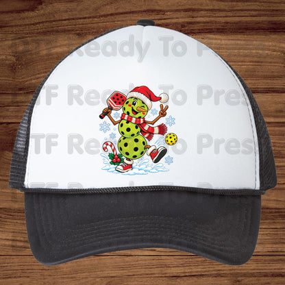 Christmas DTF Transfer, Pickleball Snowman with Paddle and Santa Hat