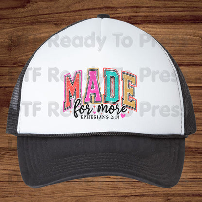 Made For More Christian DTF Transfer Ready to Press Ephesians 2 10 Heat Transfer For Shirts Christian Bible Verse Colorful Varsity Bright Print