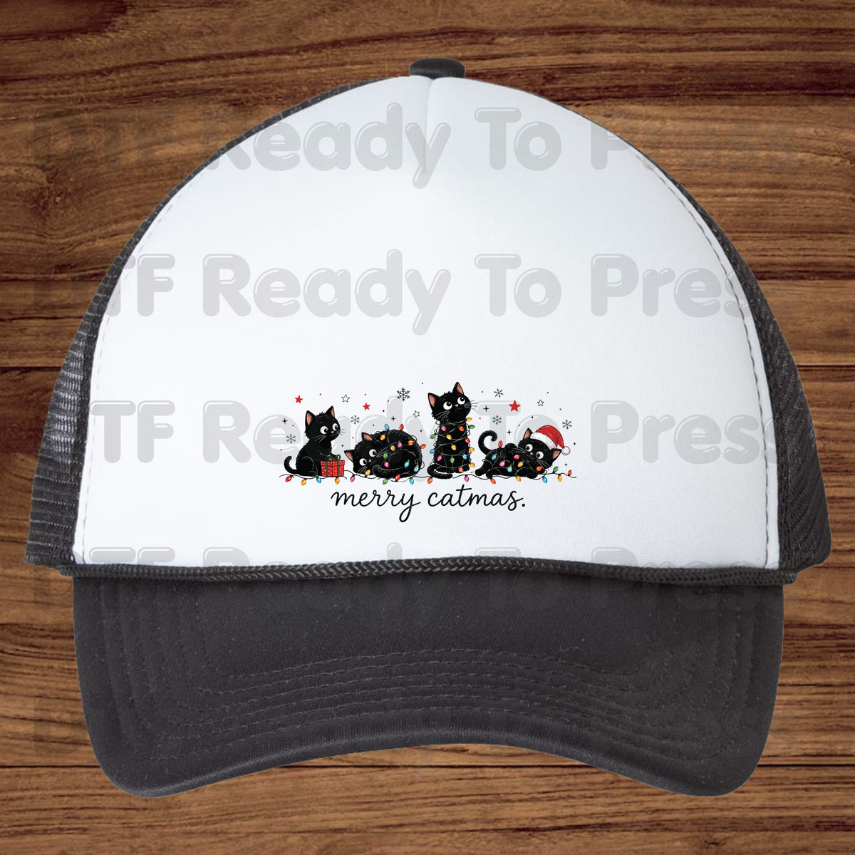 Christmas Cat DTF Transfer, Merry Catmas Cute Kittens and Lights