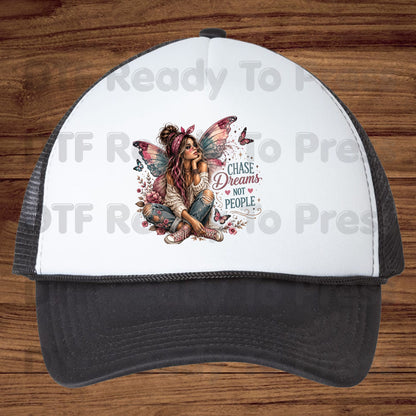 Chase Dreams Not People Fairy DTF Transfers, Boho Fairy Girl Butterfly Wings Inspirational Ready to Press