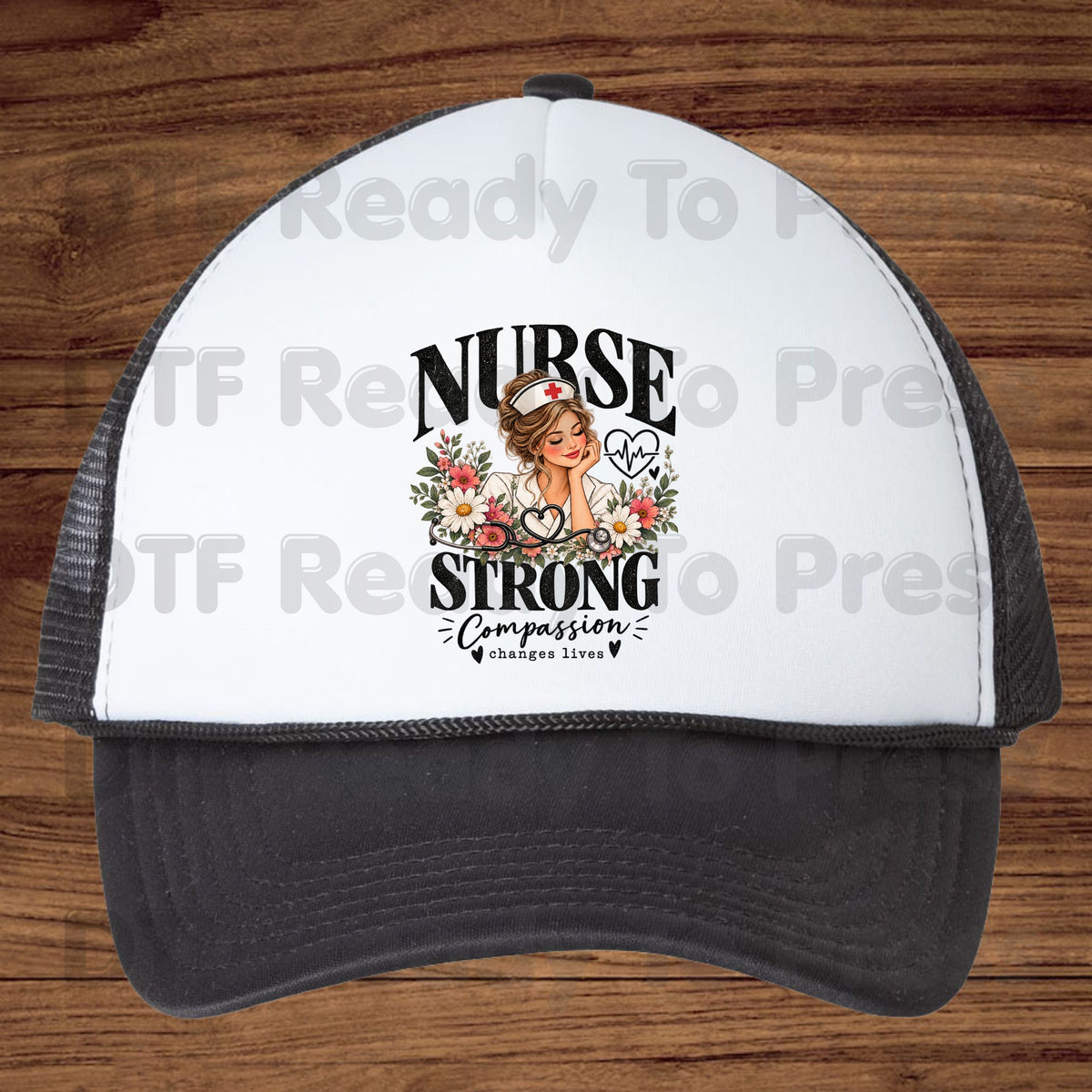 Nurse Strong Floral DTF Transfers, Medical Nursing Stethoscope Girl Floral Ready to Press
