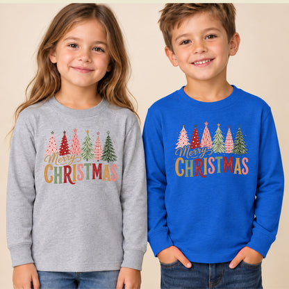 Colorful Christmas Tree T-Shirt, Gold Script Holiday Tee, Festive Christmas Sweatshirt