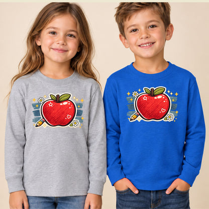 Teacher Retro Red Apple Pencil T-Shirt, Cute Daisy Sparkle Back to School Tee