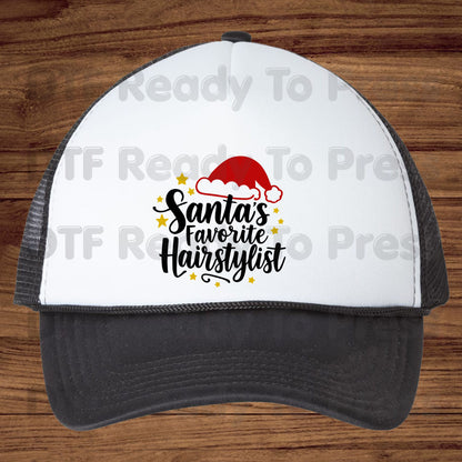 Santa's Favorite Hairstylist DTF Transfers, Christmas Salon Santa Hat Stars Holiday Ready to Press