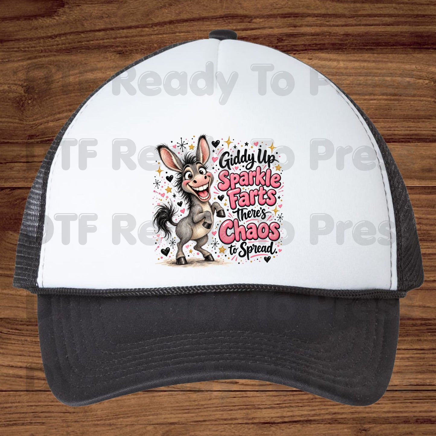 Funny Donkey DTF Transfers, Giddy Up Sparkle Farts Cute Chaos Quote Ready to Press