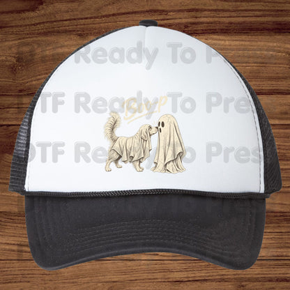 Halloween Dog Ghost DTF Transfers, Ghost Boop Cute Spooky Season Vintage Golden Retriever Dog Lover Ready to Press