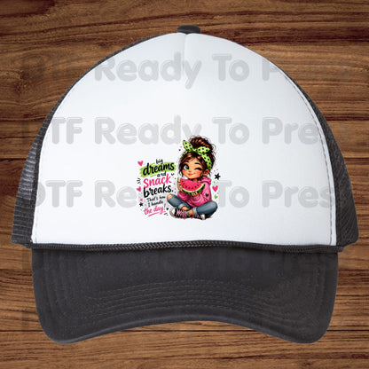 Big Dreams Snack Breaks DTF Transfers, Cute Watermelon Girl Sassy Summer Quote Ready to Press