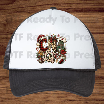 Christmas CNA Life DTF Transfers, Holiday Nurse Hat Plaid Leopard Medical Graphic Ready to Press
