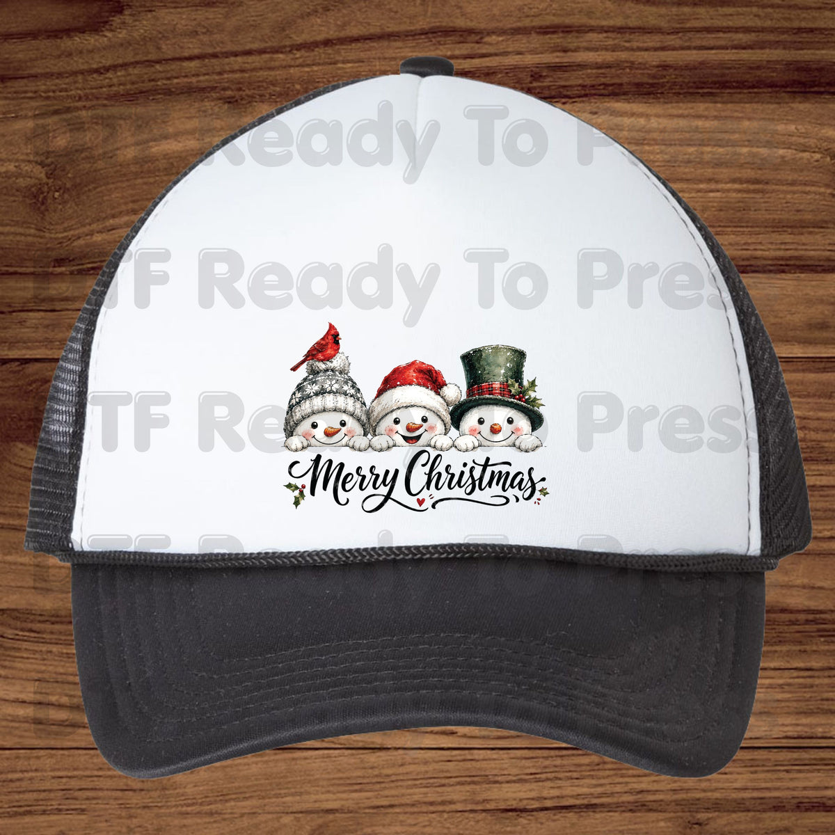 Christmas DTF Transfer, Merry Christmas Snowmen and Red Cardinals