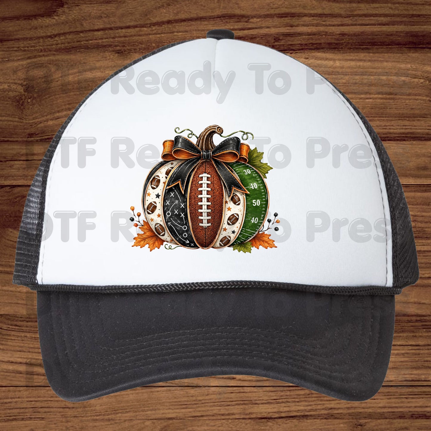 Football Pumpkin Bow DTF Transfers, Fall Game Day Football Field Patchwork Autumn Ready to Press