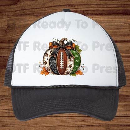 Football Pumpkin Bow DTF Transfers, Fall Game Day Football Field Patchwork Autumn Ready to Press