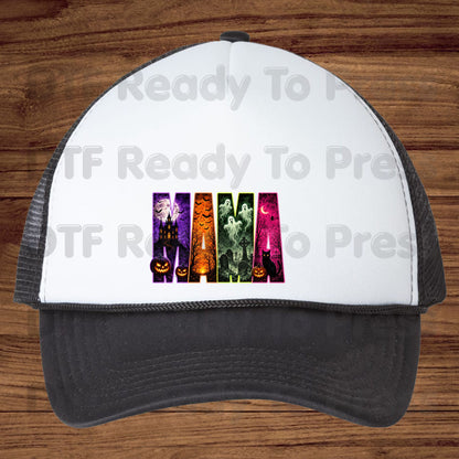 Halloween Mama DTF Transfers, Neon Haunted House Ghost Pumpkin Spooky Ready to Press