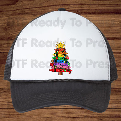 Christmas Crayon Tree DTF Transfers, Teacher School Rainbow Lights Holiday Ready to Press