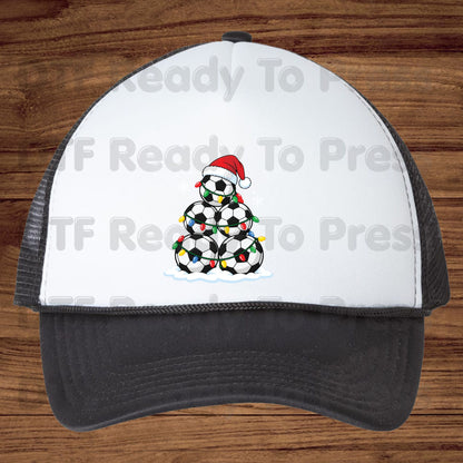 Christmas DTF Transfer, Soccer Ball Christmas Tree, Santa Hat and Lights Graphic