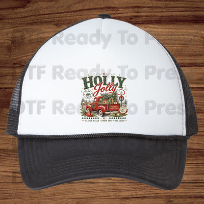 Holly Jolly Christmas DTF Transfers, Red Truck Tree Farm Vintage Holiday Ready to Press