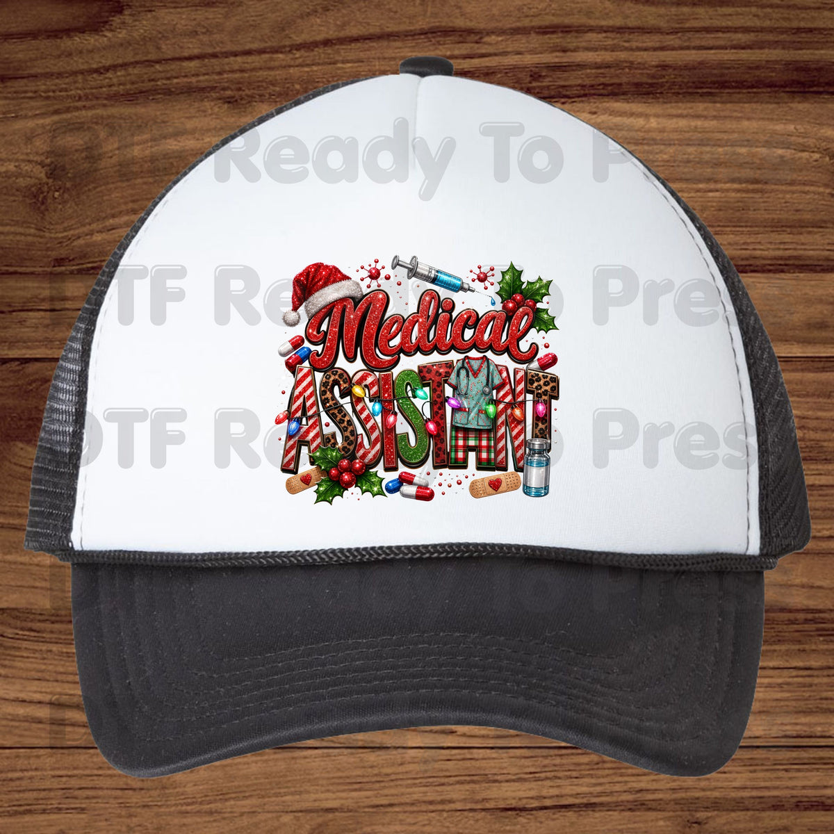 Christmas Medical Assistant DTF Transfers, Healthcare Scrubs Syringe Holiday Ready to Press
