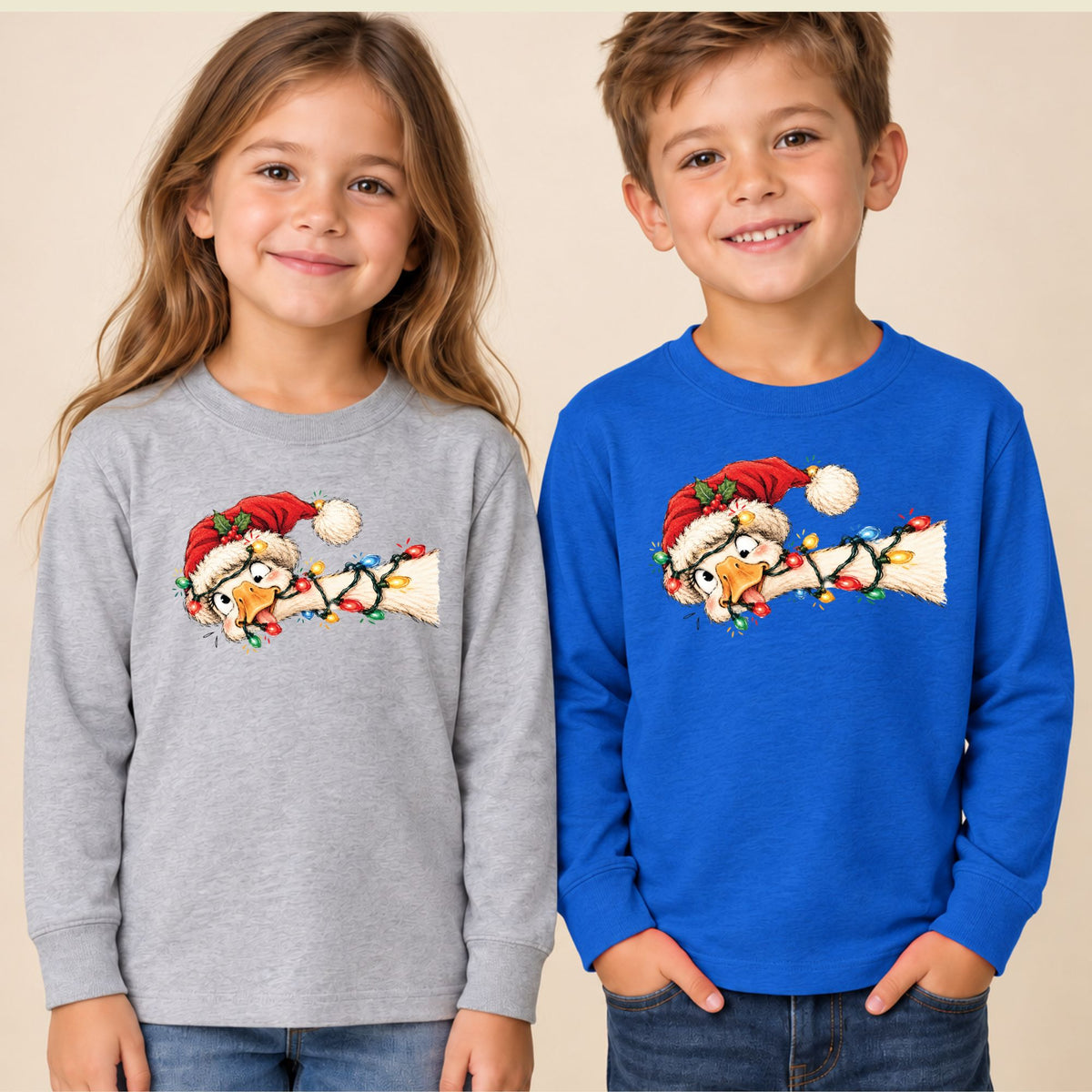 Funny Christmas Goose T-Shirt, Tangled Holiday Lights and Santa Hat Graphic Tee