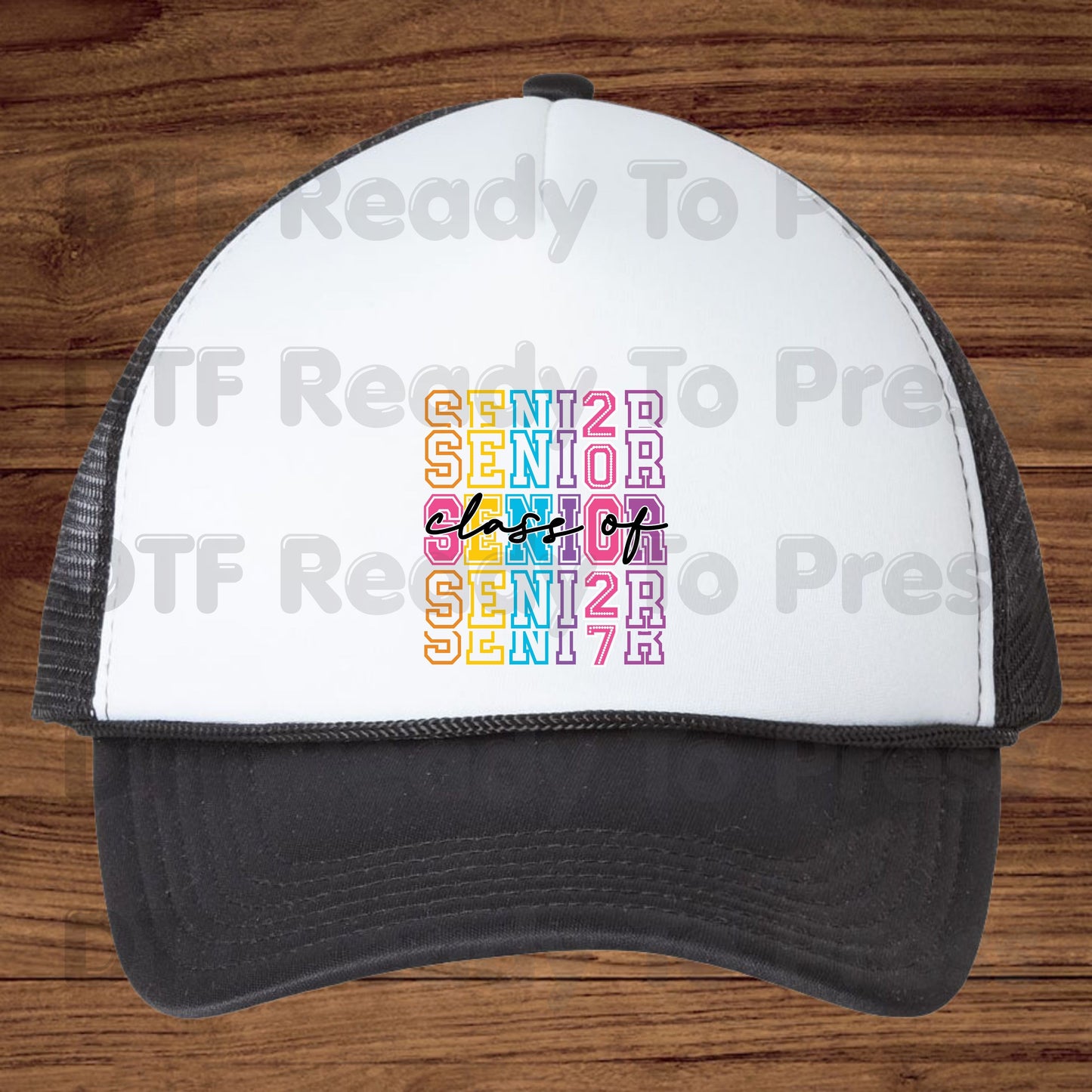 Colorful Senior Class of 2027 DTF Transfers, Retro Stacked Varsity Letters Pastel Graduation Ready to Press