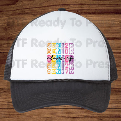 Colorful Senior Class of 2027 DTF Transfers, Retro Stacked Varsity Letters Pastel Graduation Ready to Press