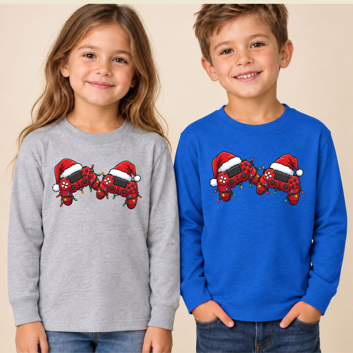 Christmas Gaming T-Shirt, Video Game Controller Santa Hat Holiday Lights Graphic Tee