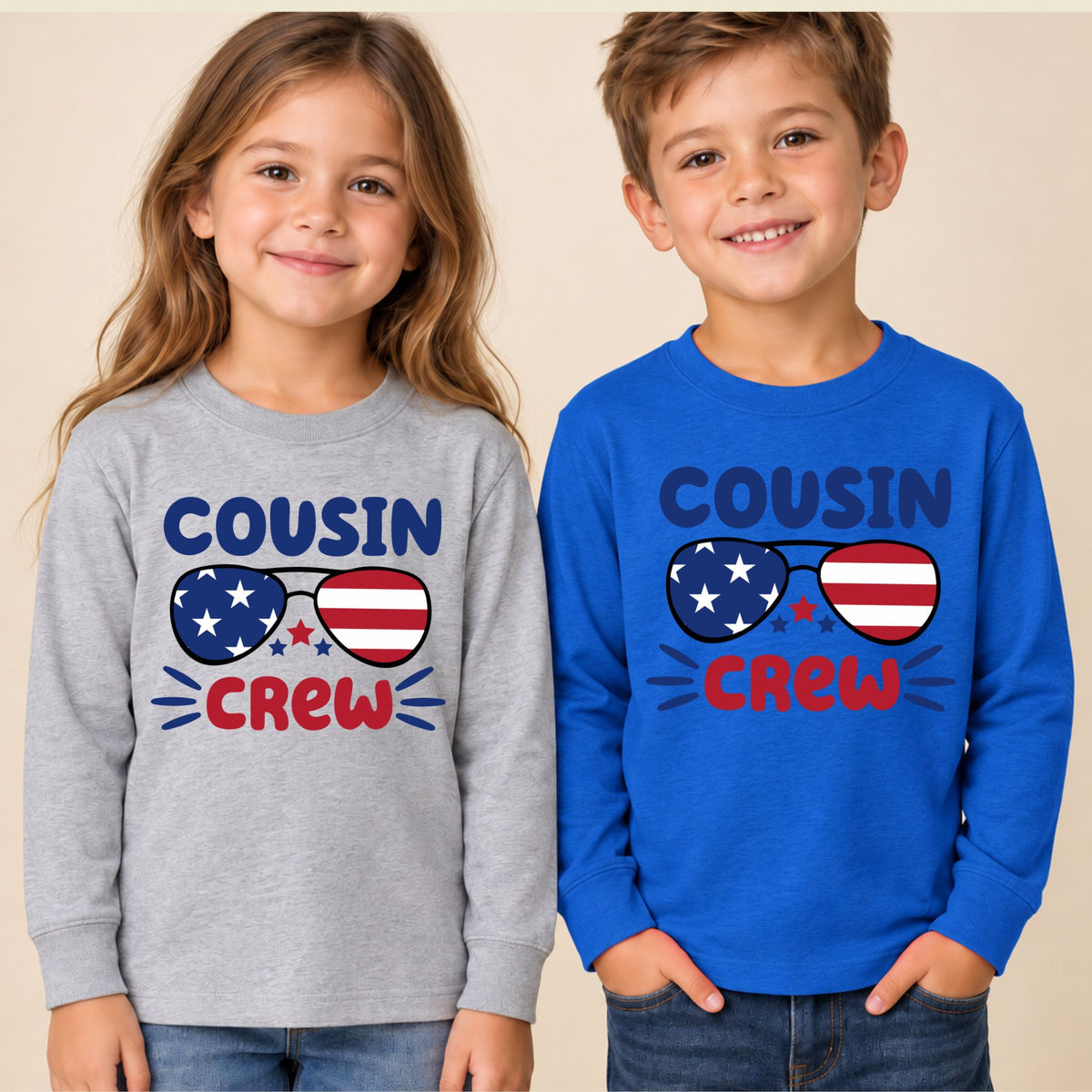 Cousin Crew T-Shirt, Patriotic USA Sunglasses Tee for Toddler and Kids