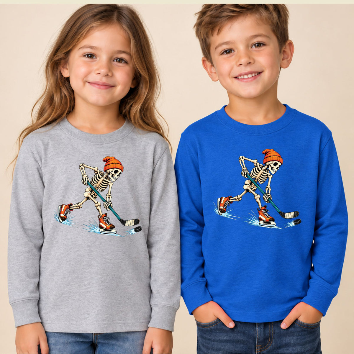 Hockey Skeleton T-Shirt, Skating Skeleton Beanie Graphic Tee, Ice Hockey Sweatshirt