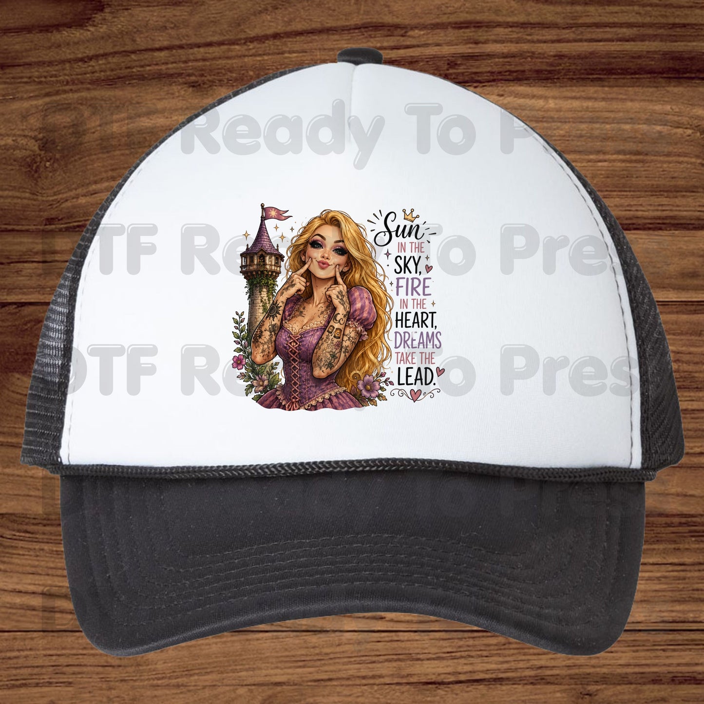 Sun in the Sky Dreams DTF Transfers, Tattooed Princess Tower Inspirational Quote Ready to Press