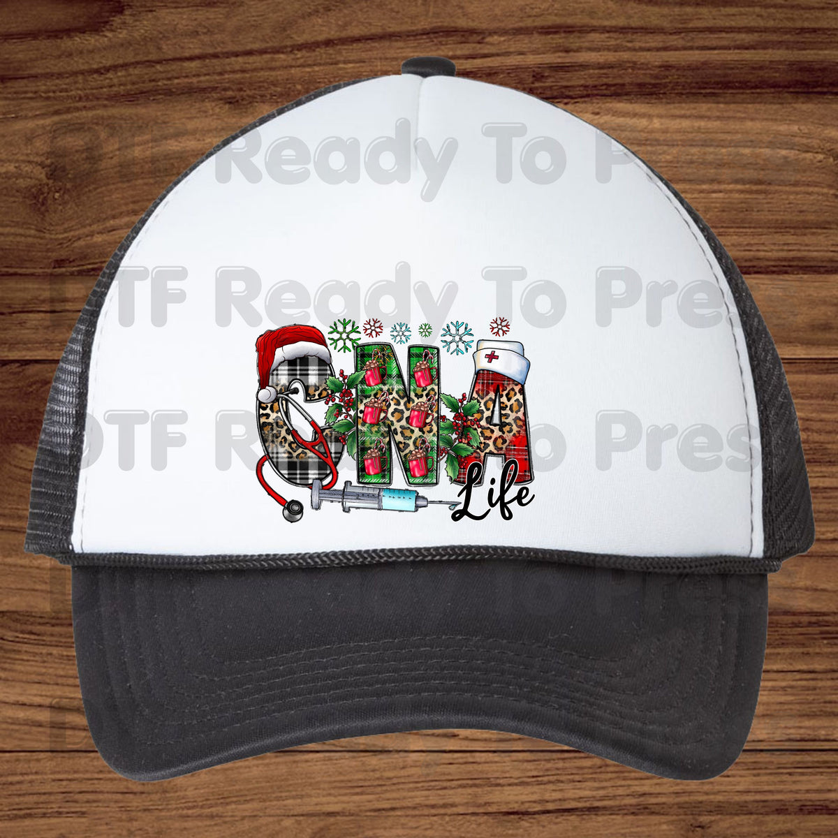 Christmas CNA Life DTF Transfers, Medical Nurse Leopard Plaid Syringe Holiday Ready to Press