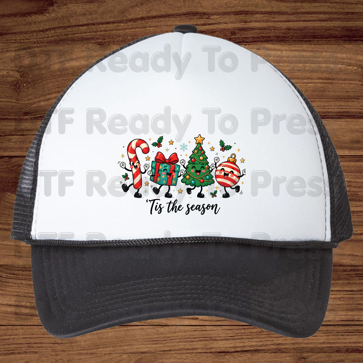 Christmas DTF Transfer, Tis the Season Cute Characters, Candy Cane and Gift Ornaments